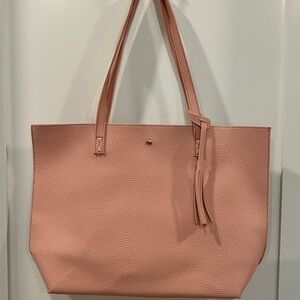 Large lightweight faux leather tote in blush